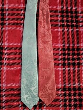 Classic Paisley Silk Tie - Coral and Mint (Pair)